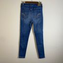 American Eagle  Sz 8 Long Super High Rise Jegging Stretch Denim Blue Jeans Skinny Photo 9