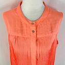 DKNY New  Pleated Front Satin Sleeveless Button Down Top Blouse Spark Size Medium Photo 5