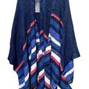 BCBGMAXAZRIA New BCBG Maxazria Poncho Ruana Sweater Navy Blue Teal striped One size NWT Photo 0