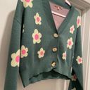 Daisy Bailey Rose Green Pink & Pale Yellow  Floral Cropped Cardigan Sweater - S Photo 8