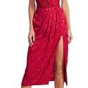 Monique Lhuillier Dress Foulard Asymmetric Floral Lace Midi Lipstick 4 NWT Photo 0