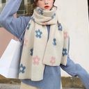 Boutique Floral scarf cream Beige Blue pink winter fall scarves women’s NWT NEW Photo 4