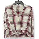 Lou & grey Womens Hi Lo Top Beige Red Plaid Long Sleeve Button Cuff XS Photo 1