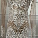 Luxxel  White Crochet Lace Nude Mesh Sheath Dress Long Sleeves XS Photo 3