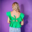 The Moon NEW NWT Day +  Kelly Green Tie Back Ruffle Sleeve Babydoll Top Photo 2