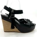 Ralph Lauren  Gwen Black Leather Ankle Strap Wedge Sandals Women's 9 US Photo 2