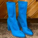 EGO  neon blue fitted stretch high ankle block chunky heel boots Photo 1