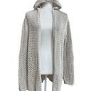 Nicole Miller  Beige Open Knit Long Sleeve Hooded Cardigan Womens Size L Beach Photo 0