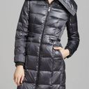 BCBG MAXAZRIA Long Puffer Coat Black Shiny Metallic Full Zip Size Small Photo 0