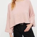 Free People  Sweater XS Cream Pink I Can't Wait Cropped Boxy Oversized Textured Photo 1