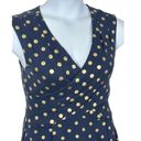 Maeve Anthropologie  Ophira Faux Wrap Fit & Flare Blue and Gold Dot Dress Small Photo 9