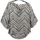 Dress Barn  Womens Chevron Print Blouse Top M Tan Black Bell Sleeve High-Low Hem Photo 0