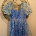 TCEC Blue Oreganza Dress puff sleeves zipper back with some stretch short so cute! Photo 0