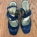 Saint Laurent Yves  Vintage Strappy Heels Open Toe Navy w/gold wedge heel Sz 9M Photo 5