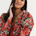 Free People Movement People Kapowski Red Floral Corduroy Long Puffy Sleeve Dress Photo 2