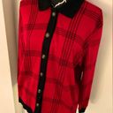 Cathy Daniels EUC  Red and Black Square Pattern Button Down Sweater size large Photo 1