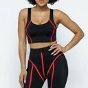 Biker Set. Contrast binding crop tank and biker shorts set. Black and red. Small Photo 0