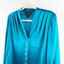 St. John  Couture Button Down Long Sleeve Silky Blouse Shirt Teal Blue 6 Photo 6