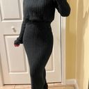 Two Pieces Set Knit Crop Top Long Skirt Sweater Blouse Turtleneck Maxi Skirt Slim Fit Loose Top Tee Black Photo 3