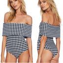 Beach Riot  Gingham Off-the-Shoulders One Piece Swimsuit Black/White Women's Sz S Photo 1