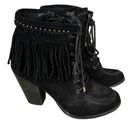 Gianni Bini  Black Suede Leather Fringe Studded High Heel Ankle Boots Size 8M Photo 0