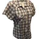 Harley Davidson Plaid Pearl Snap SS Blouse Sz. XL Blue Gray BIG Embroidered LOGO Photo 4