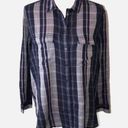 Lou & grey  Size M Button Down Tunic Length Top Purple Plaid Shirt Long Sleeve Photo 0