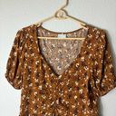 Abound  Women’s Brown Floral Cropped Short Sleeve V-Neck Top S Photo 1