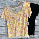 Edge 5B STYLE  Bundle of Two Lettuce  T-Shirts Black & Floral Print - Large Photo 0