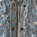 Free People  Distressed Denim Bomber Jean Jacket  Small Zip and Snap Up Front Photo 4