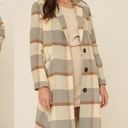 NWT Plaid Long Length Pea Coat Jacket Flannel Preppy Classic Retro Gray Cream XS Photo 2