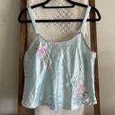 Oscar de la Renta pink label floral embroidered baby blue statin tank top Photo 0