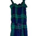 Aerie NWOT  Flannel Pliad Romper Tie Detailing Green Blue Super Soft Small Photo 4