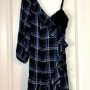 Likely REVOLVE x  Suri Asymmetrical Shoulder Dress Blue Plaid Size 0 Photo 0