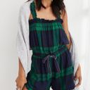 Aerie NWOT  Flannel Pliad Romper Tie Detailing Green Blue Super Soft Small Photo 1