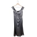 Oleg Cassini  Beaded Ruched Metallic Off-Shoulder Sheath Gown Gunmetal Size 12 Photo 12