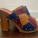 Unionbay Retro Boho Y2K Brown Burgundy Blue Yellow Patchwork Platform Mules 7.5 Photo 2