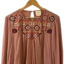 Harper  Blouse Francesca’s Pink Embroidered Medium Floral Long Sleeve Boho Photo 1