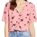 Something Navy  Womens L Short Sleeve Floral Blouse Mauve Pink V-Neck Viscose Photo 0