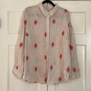 Chico's Chico’s Size 3 Striped Embroidered Collared Blouse  XL Button Down Top Photo 0