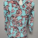 Ny&co NY& 7th Ave teal paisley drape neck ruched blouse size small Photo 4