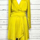 Nasty Gal  Chartreuse Satin Long Sleeve Draped Mini Dress Size 8 Medium Photo 6