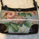 Brighton  Vintage Floral Tapestry Handbag Purse Bag Brown Leather Braided Tote Photo 2