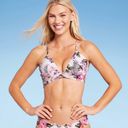 Shade & Shore  Lightly Lined Twist-Front Plunge Tropical Print Bikini Top 34B NEW Photo 1