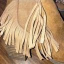 American Eagle  size 7 women’s fringe tan suede ankle bootie slip on Boho Photo 3