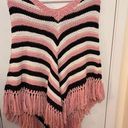 Caslon  Women's Chevron Stripe Knit Fringe Poncho Sweater Multi-Color Size Medium Photo 4