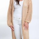 Pink Lily  Cream Long Open Knit Crochet Cardigan Size S Photo 0