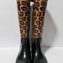 Coach  Tristee Leopard Animal Print Lace Up Knee High Rubber Rain Boots Size 7B Photo 1