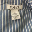 Rue 21  Button Up Long Sleeve Shirt L Blue White Striped Chest Pocket Collared Photo 5