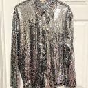 POL NWT  Metallic Sequin Women’s Long Sleeve Shirt Size Small Button Silver NYE Photo 3